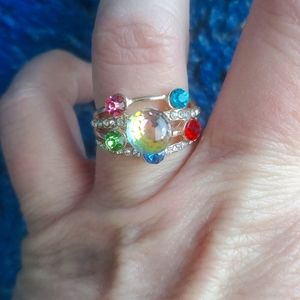 New Swarovski Crystal Ball Multi Gemstone Gold Plated Ring.